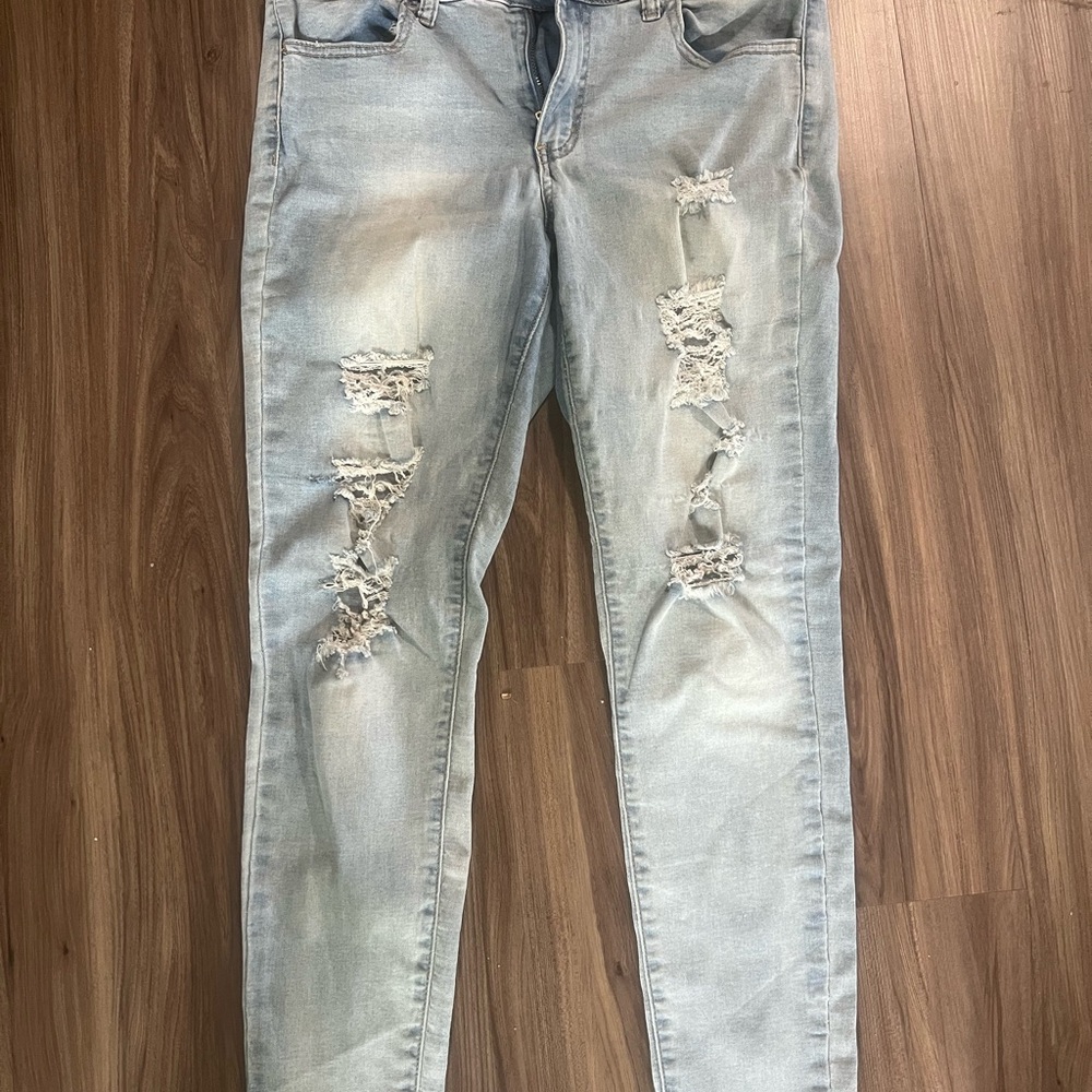 SO Light Wash Distressed Skinny Jeans - Light Blue